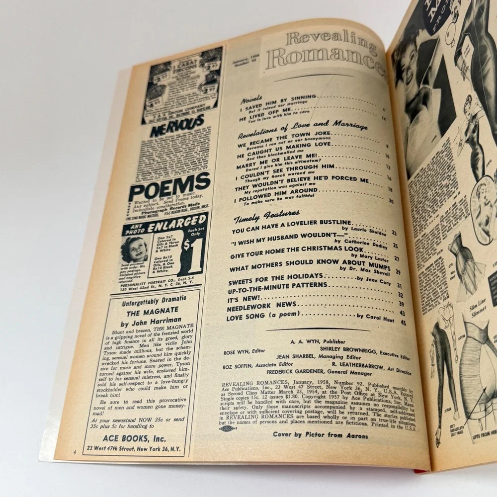 Revealing Romances Magazine January 1958 Pulp Fiction Stories Vintage
